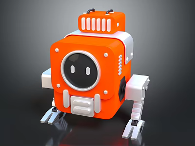 Smart Orange Square Robot With Black Facial Design And White Arms Legs 3d model