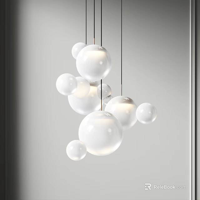 Modern Hanging Chandelier With Multiple White Glass Spheres For Interior Decor 3d model 