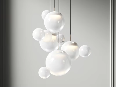 Modern Hanging Chandelier With Multiple White Glass Spheres For Interior Decor 3d model
