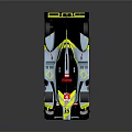 Blue And Yellow LMP Race Car Showcasing Aerodynamic Design Streamlined Body Rear Wing And Logos