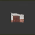Old Brick Building With White Walls Red Base Boarded Door And Reflection
