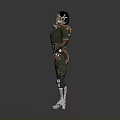 3D Sci Fi Character Model In Green Tactical Outfit With Goggles And Mechanical Gloves