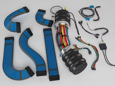 Industrial Equipment Cable Harnesses With Various Lengths Connectors And Colorful Wires 3d model