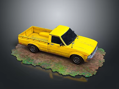Yellow Classic Pickup Truck On Grass And Dirt Surface Design 3d model