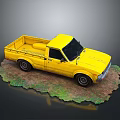 Yellow Classic Pickup Truck On Grass And Dirt Surface Design