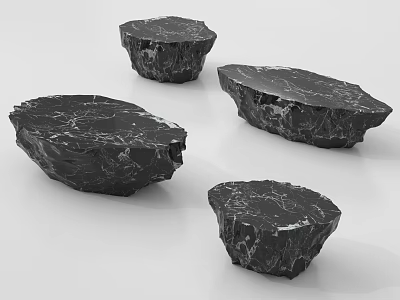 Four Black Marble Stools With Irregular Natural Shapes And Textured Surfaces 3d model