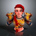 Game Character With Red Braided Hair Green Eyes And Ornate Yellow Blue Armor