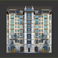 Classical Multi Story Residential Building With Arched Doors And Ornate Windows Facade