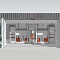 Stylish Clothing Store Front With Window Display Mannequins Shelves And Red Chairs