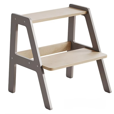 Two Step Stool With Wooden Steps And Sturdy Dark Frame For Home Use 3d model