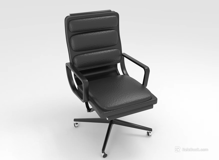 Black Leather Office Chair With Armrests Swivel Base And Rolling Wheels 3d model 