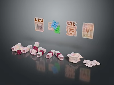 Pixelated Animal Models With Colorful Wool Blocks In Minecraft Style Design 3d model