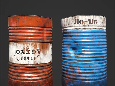 Industrial Equipment Featuring Red And Blue Lubricant Drums With Brand Labels 3d model