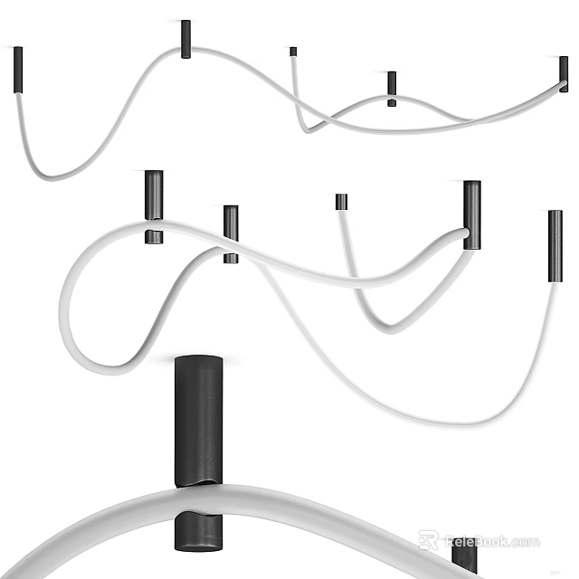 Modern Contemporary Ceiling Light With Curved White Lines And Black Accents 3d model 