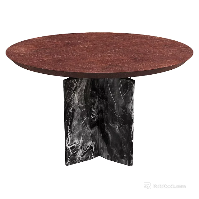 Modern Round Coffee Table With Dark Brown Top And Black White Marble Base 3d model 