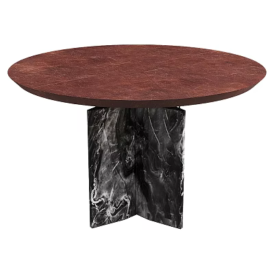 Modern Round Coffee Table With Dark Brown Top And Black White Marble Base 3d model