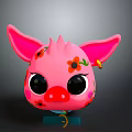 Cute Pink Cartoon Pig Character With Big Ears Large Eyes Red Nose And Flower Patterns