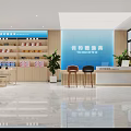 Modern Shop Front Desk Interior With Shelves Products Chairs And Windows