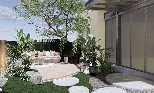 Modern Courtyard Private Garden Model Room Garden Leisure Grille Sofa Card Seat Plant Combination Dandelion 3d model