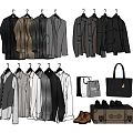 Trendy Clothing Collection With Coats Shirts Vests Handbags Shoes And Suitcase