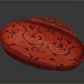 Red Oval Decorative Tray With Intricate Black Swirl Patterns For Daily Home Use