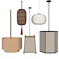 Modern Minimalist Pendant Lights With Lantern Shaped Round And Square Fabric Designs And Wooden Accents