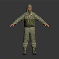 Hooded Character In Camouflage Uniform With Green Tactical Vest Arms Outstretched On Dark Background