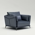 Modern Dark Blue Leather Single Sofa With Cushion And Black Legs 3d model