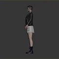 3D Character Model With Purple Hair Gas Mask And Tactical Outfit Design