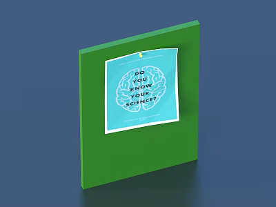 Green Memo Board With Blue Sticky Note Featuring Brain Illustration And Values Text 3d model
