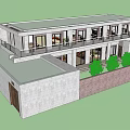 Two Story Building Exterior Design With Balcony Railings And Large Glass Windows