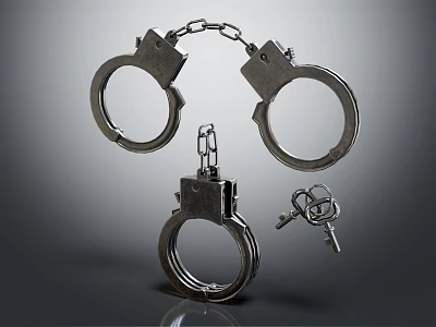 Studio Shot Of Metal Handcuffs With Chain And Keys On Dark Background 3d model