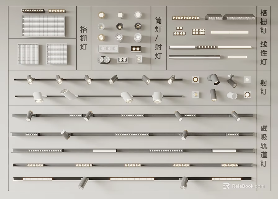 Different Styles of Downlights and Spotlights for Modern Home Interior Lighting 3d model 
