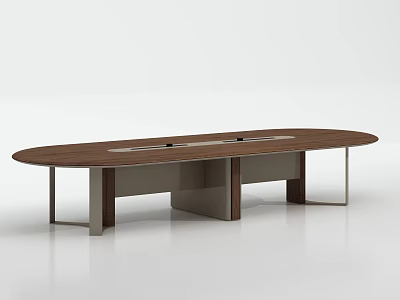 Modern Oval Walnut Conference Table With Metal Legs And Cable Management Slot 3d model