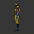 Wolverine Character in Yellow Blue Costume with Metal Claws and Muscular Build