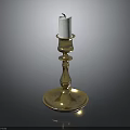 Brass Candlestick With White Candle On Black Background And Ornate Base
