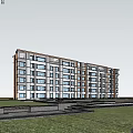 Modern Residential Building Exterior With Green Lawn Benches And Landscaping