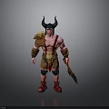 Horned Barbarian Warrior Character With Bare Chest Leather Skirt And Spiked Weapon