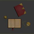 Vintage Decorative Household Items Including Candle Holder Open Book Leather Book And Pocket Watch