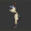 Cartoon Character With Red Ears Blue Hat White Body Brown Boots Green Backpack Outstretched Arms