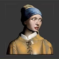 Artistic Character Bust With Blue Headscarf Yellow Clothing Gray Background And Reflection