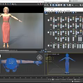 3D Model Woman In Pink Strapless Dress With Gold Belt Sandals Arms Outstretched