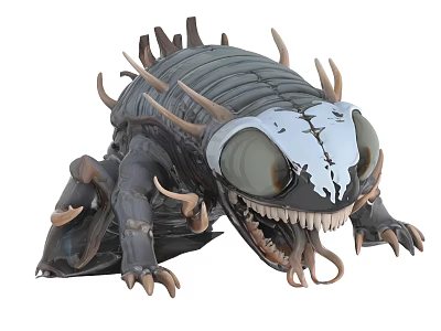 Fantasy Monster Creature with Large Eyes Sharp Teeth Multiple Legs and Spiked Chitinous Body 3d model