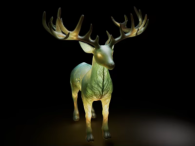 Glowing Deer Game Movie Character With Large Antlers And Leaf Texture 3d model