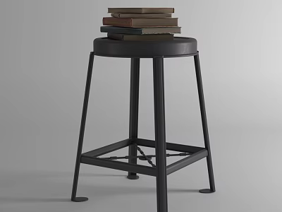 Simple Metal Stool With Round Seat And Stack Of Books On Top 3d model