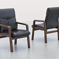 Pair of Sleek Office Chairs With Black Leather Seats And Wooden Frames