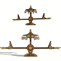 Traditional Chinese Ornate Multi layered Decorative Stand With Hanging Lanterns And Red Accents