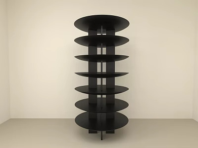 Modern Black Circular Tiered Shelving Unit With Multiple Shelves In Minimalist White Room 3d model