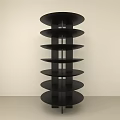 Modern Black Circular Tiered Shelving Unit With Multiple Shelves In Minimalist White Room