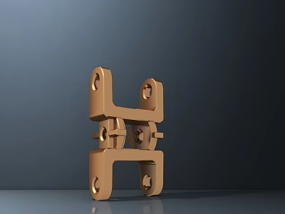 Golden Metallic Bracket Structure With Multiple Holes For Industrial Machinery 3d model
